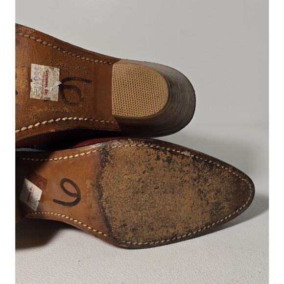 Vintage FRYE Tan Red Leather Bench Crafted Cowgirl Western Ladies Boots Sz 6B - Picture 16 of 16